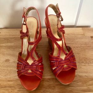 Ivanka Trump red multi leather wedges
